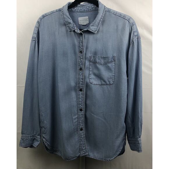 American Eagle Denim Shirt Women S Blue Denim Button Up Jean Top 100% Lyocell - Picture 1 of 11